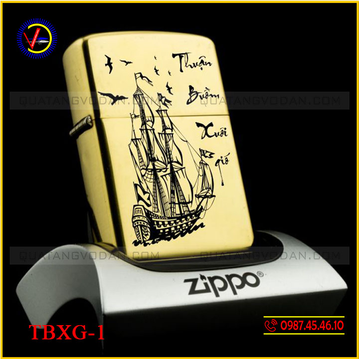 Zippo Thuận buồm xuôi gió mẫu 1 (vàng)