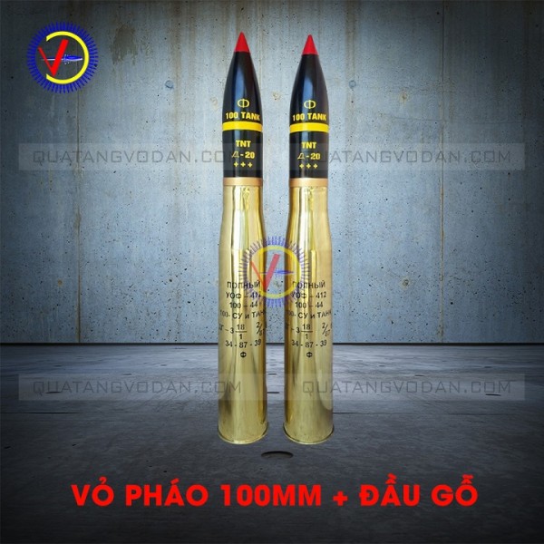 Vỏ pháo 100mm đánh bóng kèm đầu gỗ (Cặp)