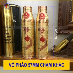 Vỏ Đạn Pháo 57mm Chạm Hoa Văn Trống Đồng